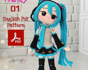 Crochet Pattern Hatsune Miku Doll, Amigurumi Pattern for Miku Fan