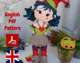 Flower Witch Crochet Doll Pattern, Halloween Toy (PDF Pattern)