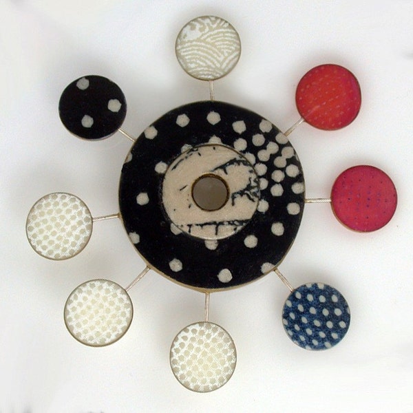 Satellite Brooch - Black, White and Red