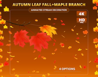Autumn Leaf Fall + Animated Maple Branch - Red Orange Autumn Fall Stream Decoration, Animated Overlay Falling Leaves, Twitch Decorations