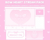 Pink Stream Overlay Package: Heart and Soft Ribbon Coquette Twitch Overlay, Cute Pastel Pink Bow Simple Twitch Pack for Vtubers Streamers