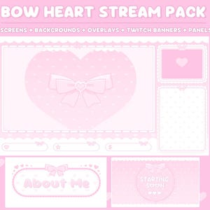 Pink Stream Overlay Package Twitch Heart Bow Twitch Overlay, Cute Kawaii Pastel Color Pink Stream Pack Twitch Simple for Vtuber,Obs,Streamer