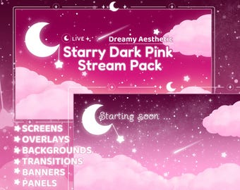 Pink Star Field Twitch Package, Cosmic Celestial Twitch Space Dreamy Cloud Night Sky Animated Stream Package