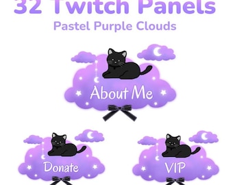 Painéis Twitch Nuvem Roxa e Gato Preto
