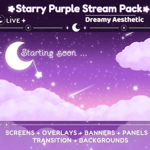 Celestial Stream Overlay Purple Pack Twitch,Dreamy Cloud Night Sky Twitch Pack