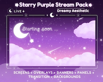 Star Field Stream Pack Overlay, Cosmic Purple Celestial Twitch Space Dreamy Cloud Night Sky Animated Stream Package
