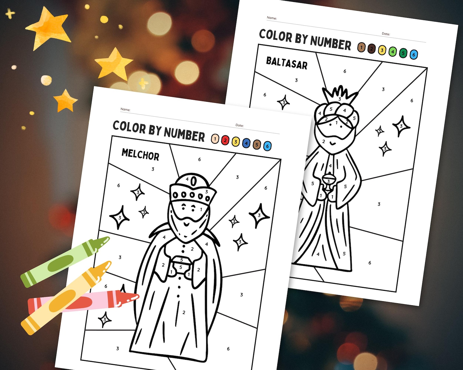 Reyas Color Dia De Reyes Color by Number, Kids Christmas Activity, Three Wise Men ...
