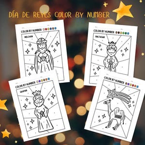 Dia de Reyes Color by number, Kids Christmas activity, Three Wise Men coloring page