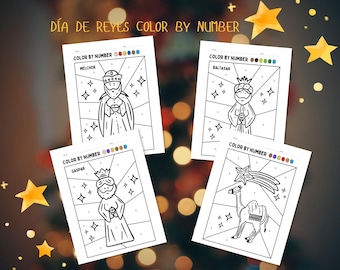 Dia de Reyes Color by number, Kids Christmas activity, Three Wise Men coloring page