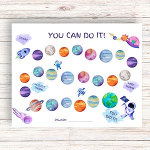 Tableau de récompenses pour enfants sur le thème de l'espace, tableau de suivi imprimable, tracker de routine pour tout-petits, téléchargement immédiat