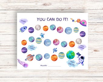 Space themed kids reward chart, printable tracking chart, toddlers routine tracker, instant download