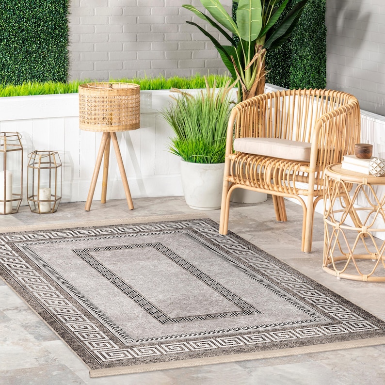 Rectangular Greek Key Area Rug - Greco-roman Border Pattern Mat ...