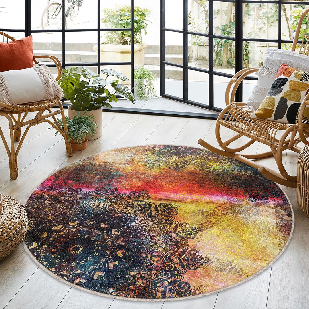 Colorful Swirl Pattern Round Rug-bold Abstract Mandala Circle Carpet ...