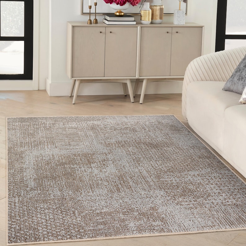 Taupe Textured Modern Area Rug-dotted Abstract Accent Carpet-faded ...