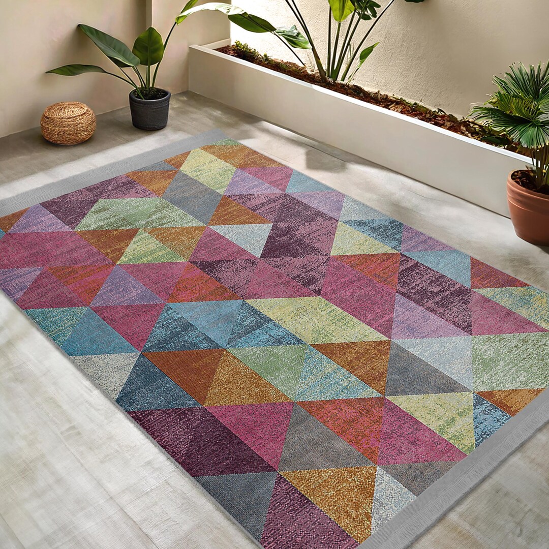 Geometric Triangle Accent Rug -colorful Mosaic Design-fuchsia Room ...