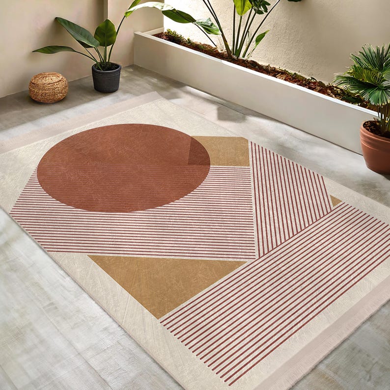 Red Artistic Carpet Bold AntiSlip Mat Abstract Runner Rug