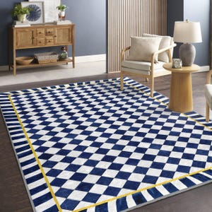 Striped Geo Mat 6x9 Carpet - Diamond Anti Slip 6x - Navy Patio Mat