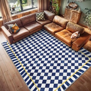 Navy Patio Mat Modern Floor Runner Slip Resistant Rug