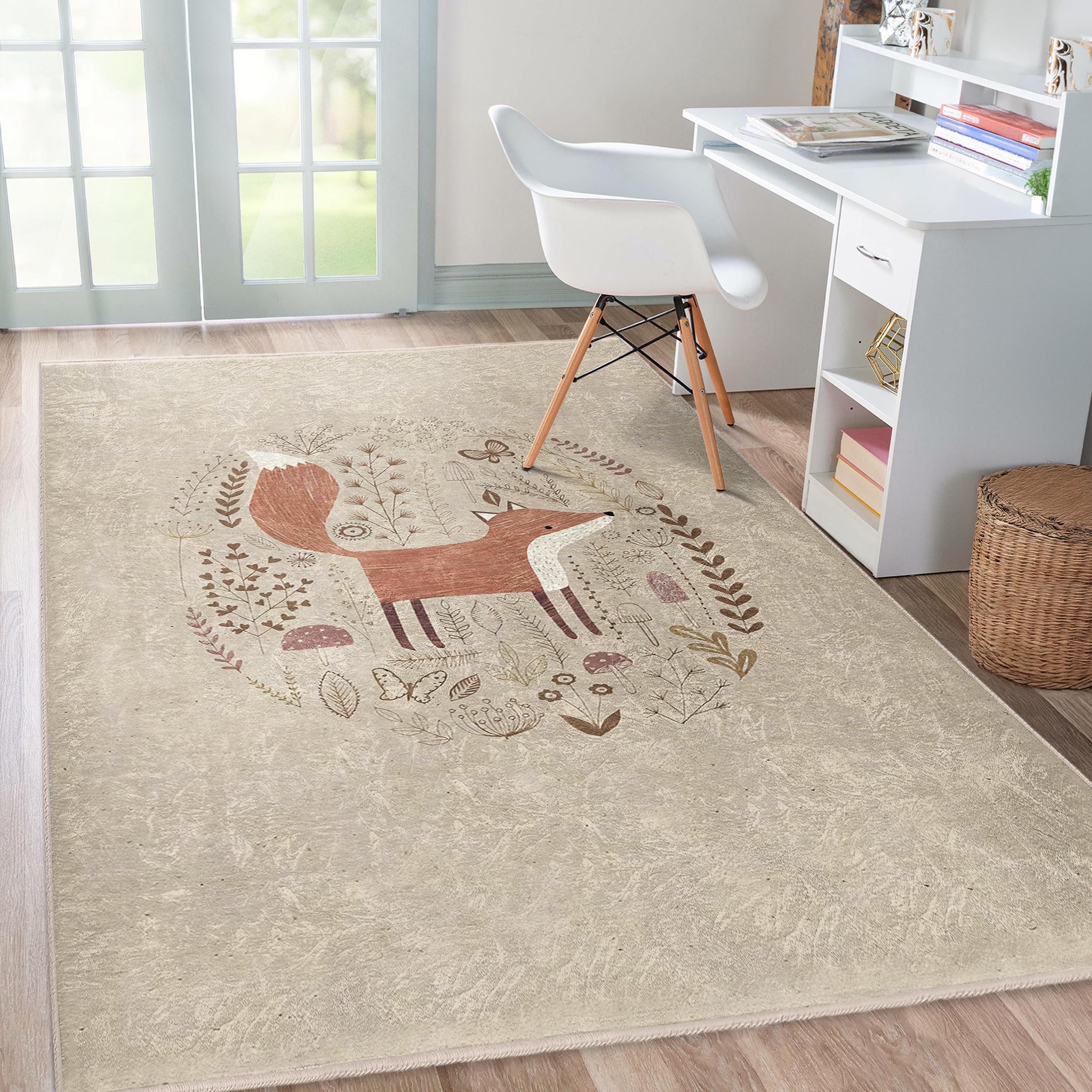 Whimsical Fox Pattern Rug - Nature Inspired Animal Mat - Kids Room ...