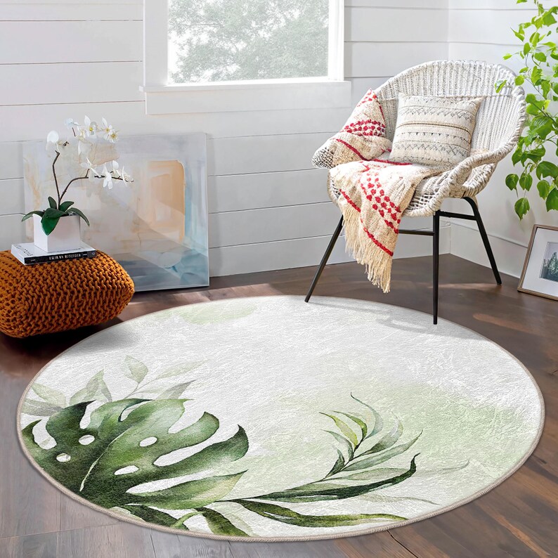 Watercolor Circle Ca Washable Oval Mat Green Living Room Ru