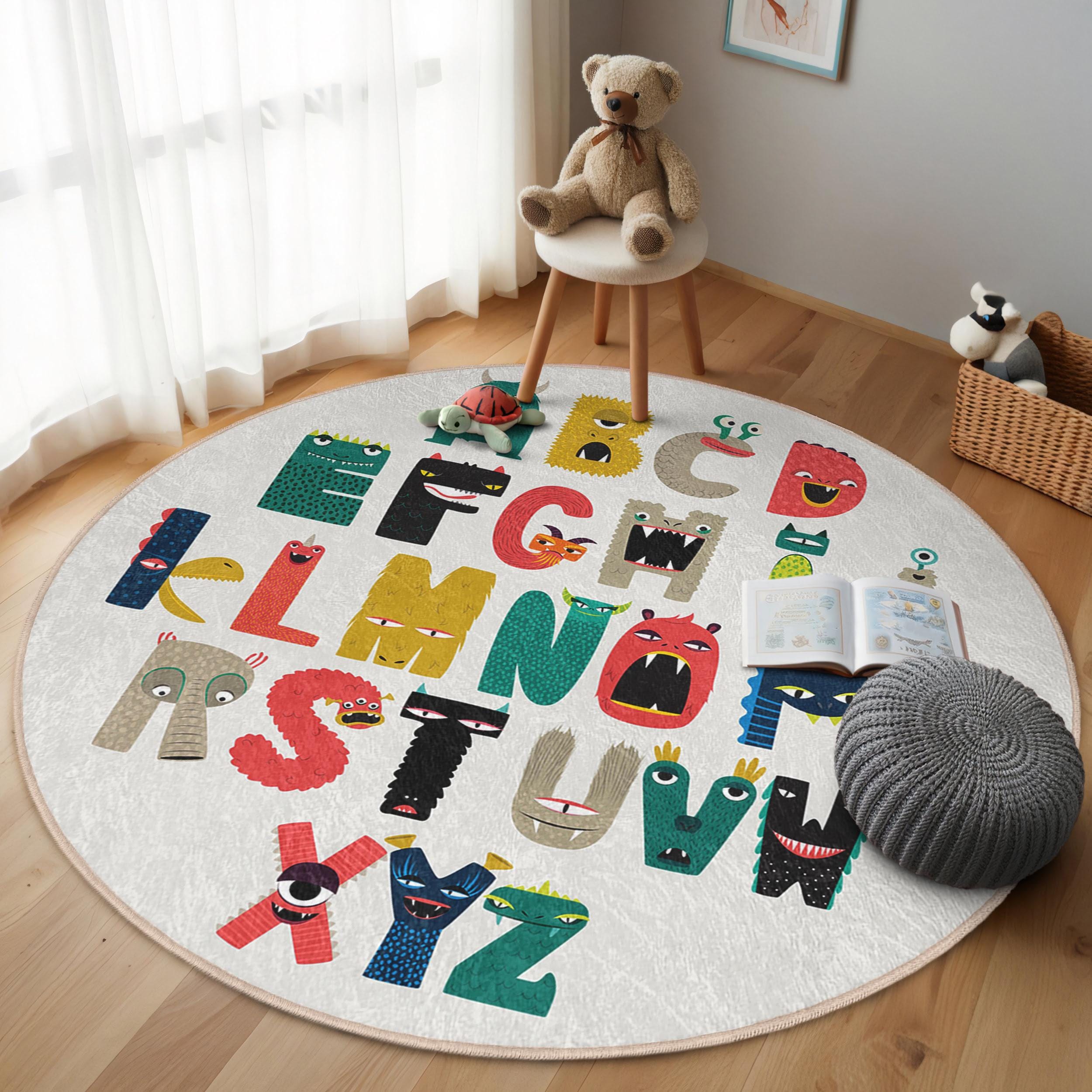Monster Ink Rug Monster Alphabet ABC Kids Room Round Rug - Monster Letter Colorful ...