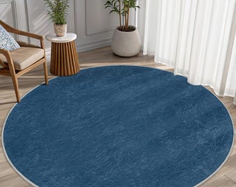 Blue Texture Modern Round Rug-cool Abstract Ocean Design Circle
