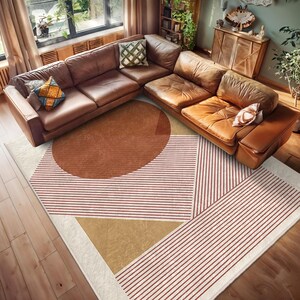 Circle Triangle Rug 6x9 Carpet - Modern Abstract Carp - Red Artistic Carpet