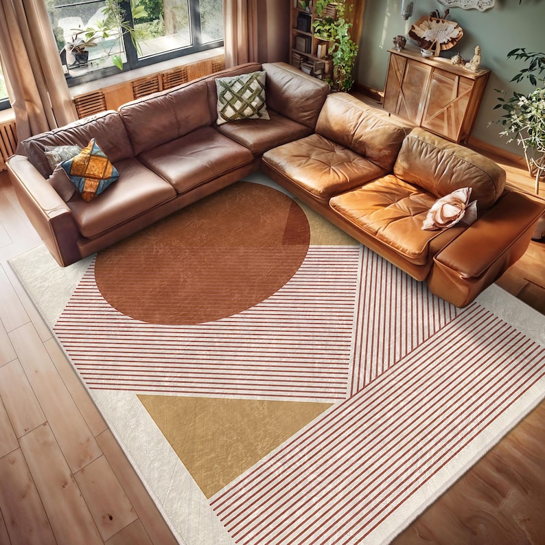 Circle Triangle Rug 6x9 Carpet - Modern Abstract Carp - Red Artistic Carpet