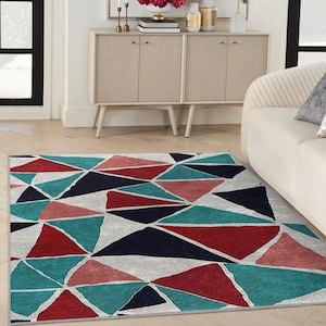 Geometric Triangle Area Rug -Multi Color Abstract Mat-Modern Anti Slip Carpet-Colorful Floor Accent-Retro Style Washable Rug-Boho Room Decor