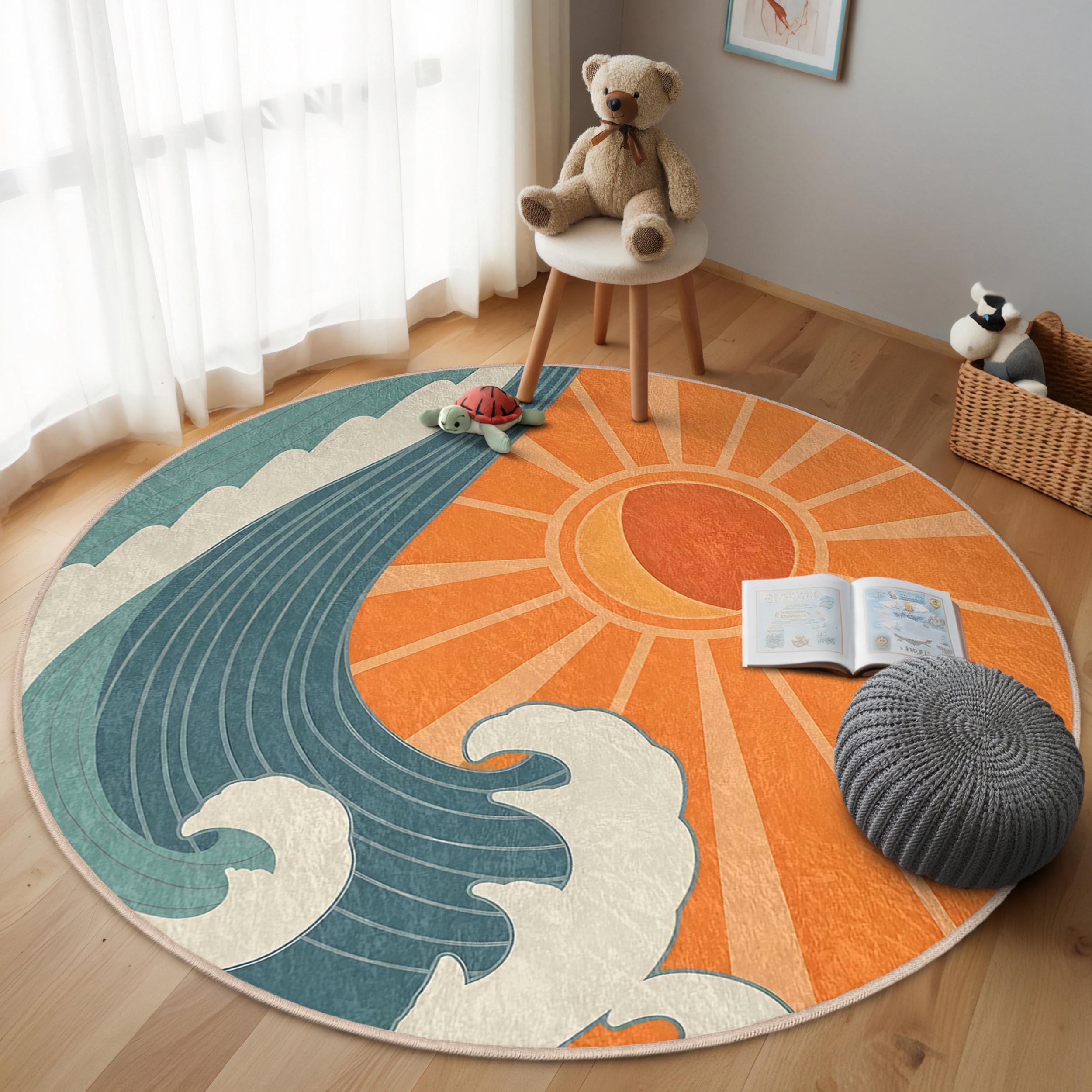 Tappeto rotondo 140cm realizzato a mano in cotone fantasia per bambini per cameretta ETOILE R | Leroy Merlin