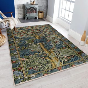 Morris Art Blue Historical Area Rug - William Lush Foliage Intricate Carpet - Elegant Tree Branch Rug - Floral Carpet -Mossy Green Floor Mat