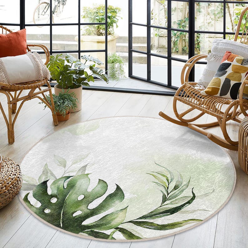 Nature Inspired Mat Circle Carpet - Watercolor Circle Ca - Washable Oval Mat