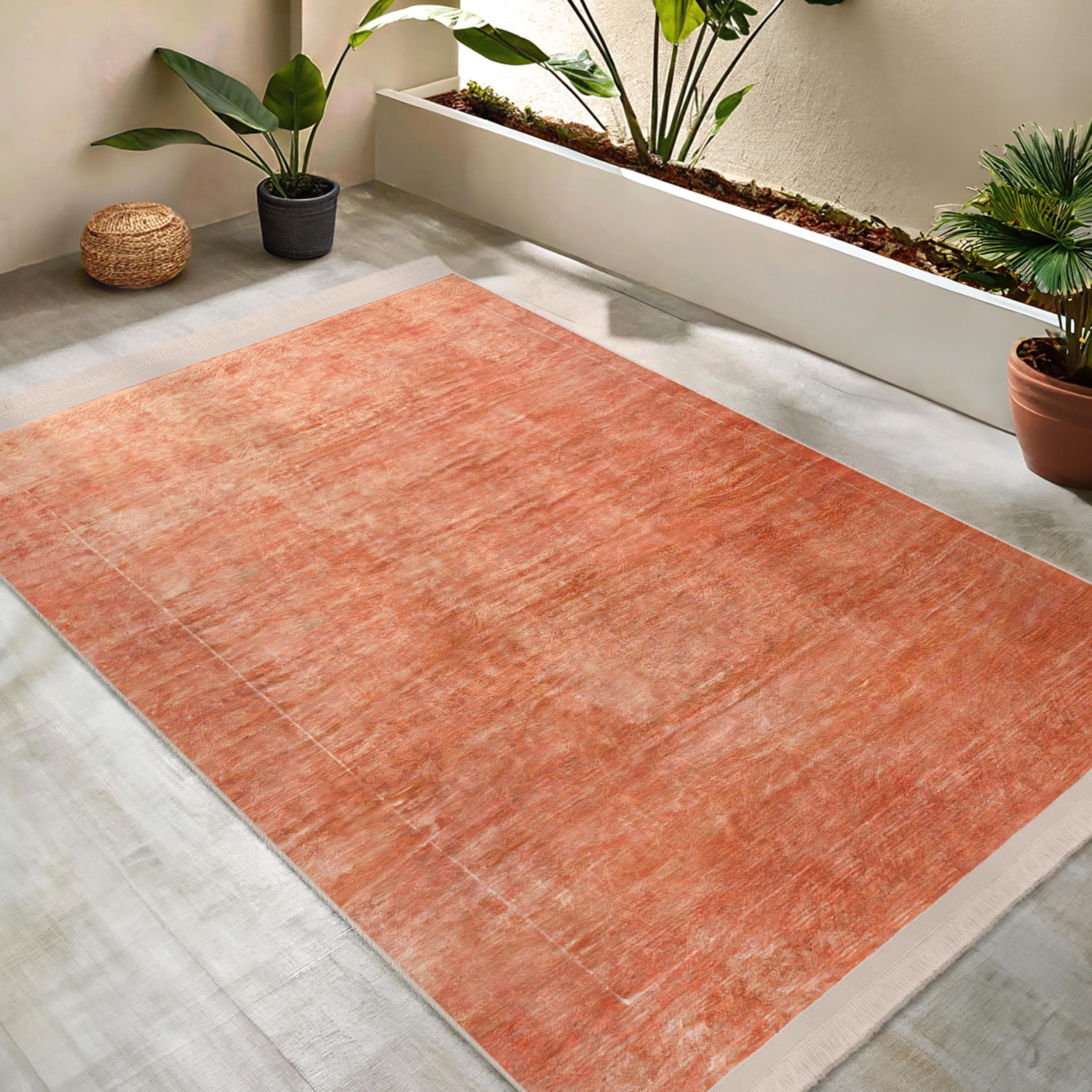 Earthy Texture Area Rug - Fiery Rust Tones Carpet -terra Cotta