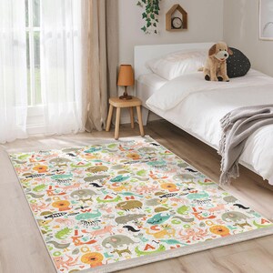 Personalizable Kids Learning Rug - Safari Creatures Rug - Bright Nursery Rug
