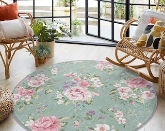 Vintage Victorian Pink Rose Round Area Rug 60