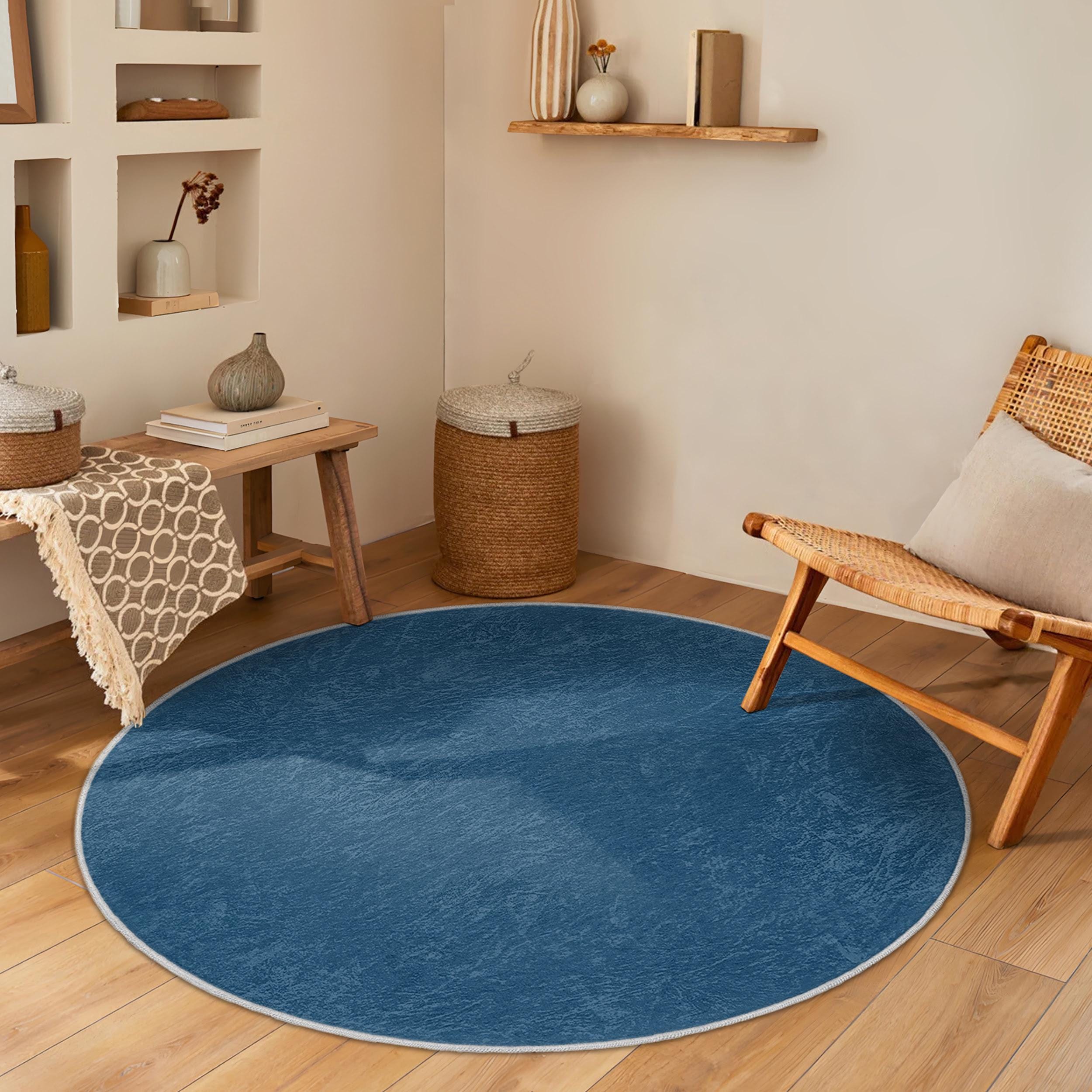Blue Texture Modern Round Rug-cool Abstract Ocean Design Circle