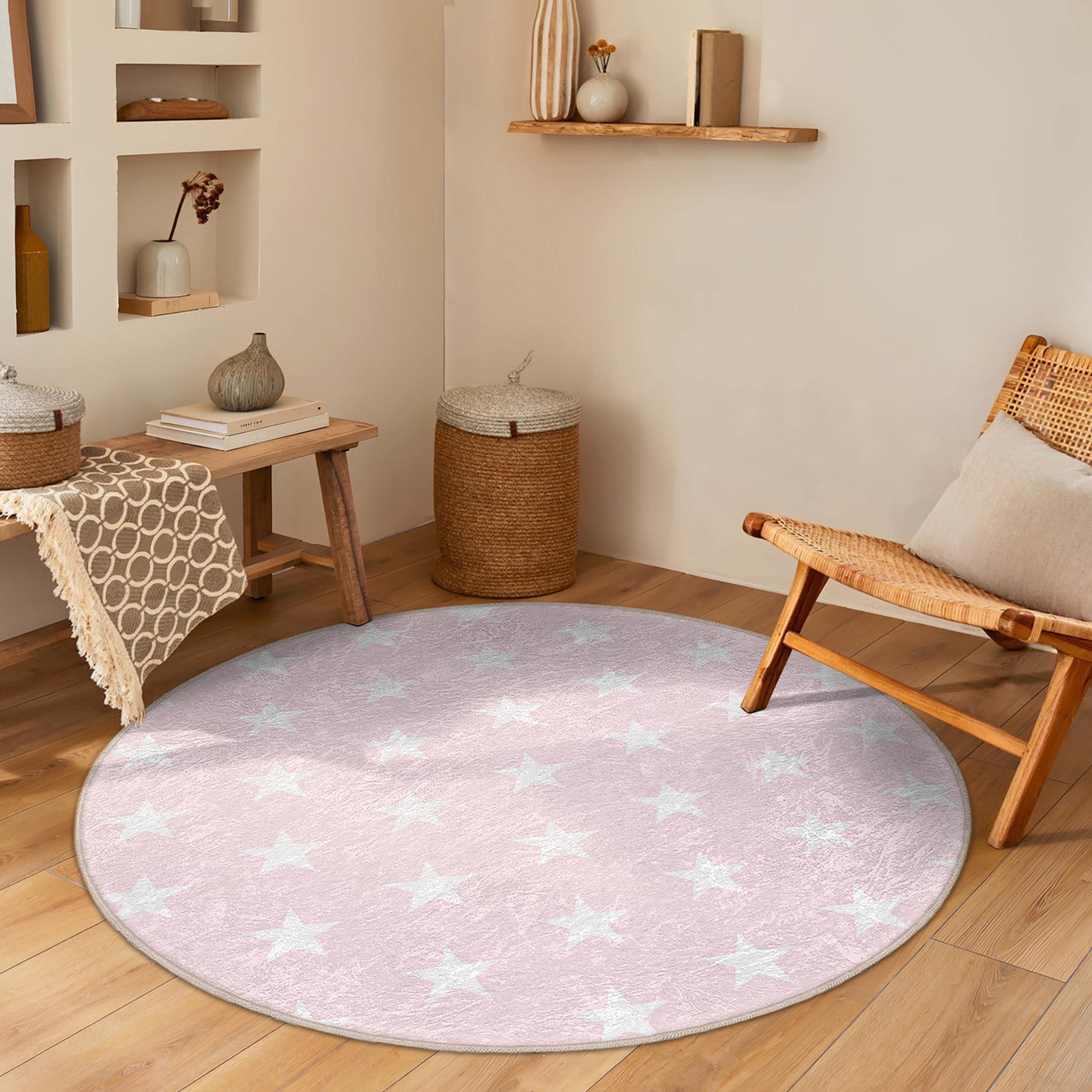 Kyne Stamp Circle Rug by ROOM Pink