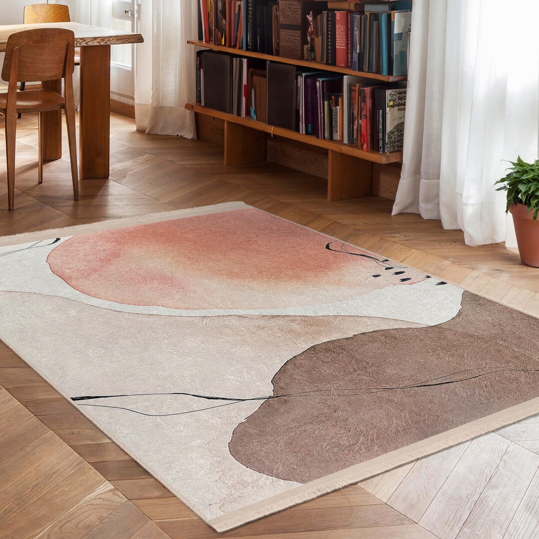 Earthy Colored Area Rug Earthy Tones Area Rug - Oval Shape Abstract Mat - Peach Blush Carpet ...