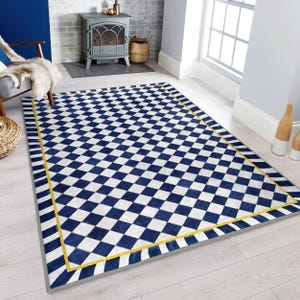 Wavy Diamond Rug Area Rug - Slip Resistant Rug Carpet - Trend Chequered Washable M
