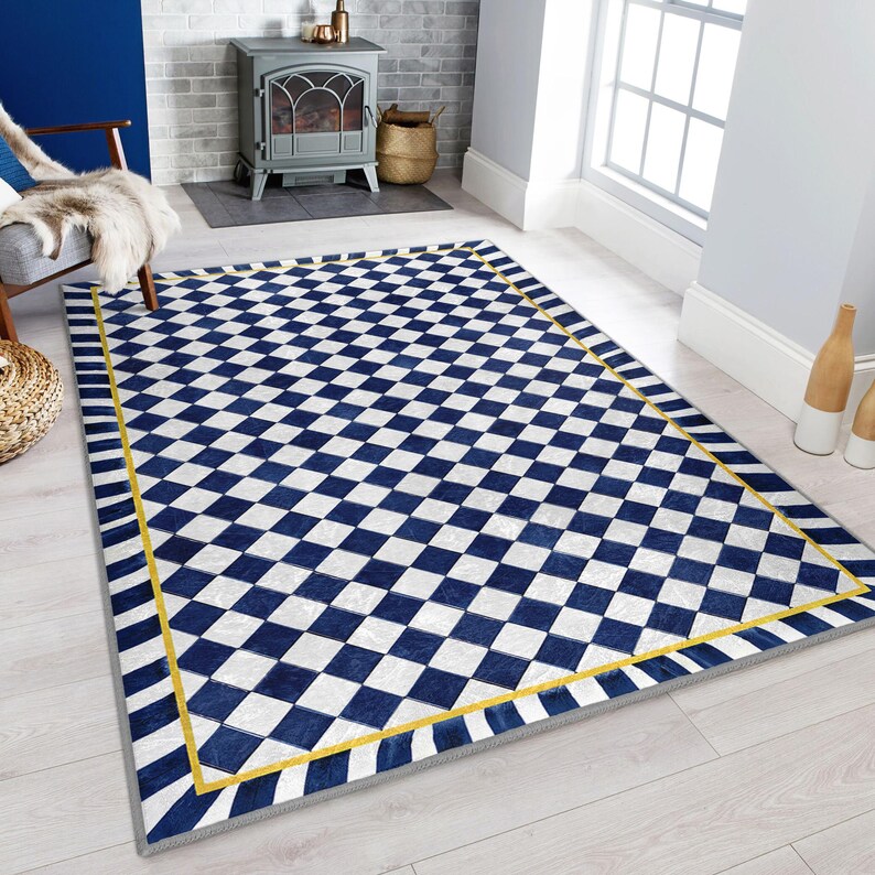 Wavy Diamond Rug Area Rug - Slip Resistant Rug Carpet - Trend Chequered Washable M