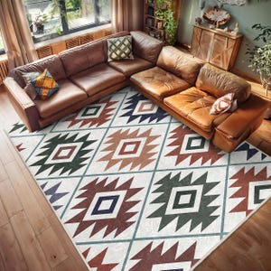 Geometric Tribal Area Rug - Colorful Diamond Floor Mat - Bohemian Room Rug -Terracotta Accent Carpet-Native American Rug-Aztec Design Runner