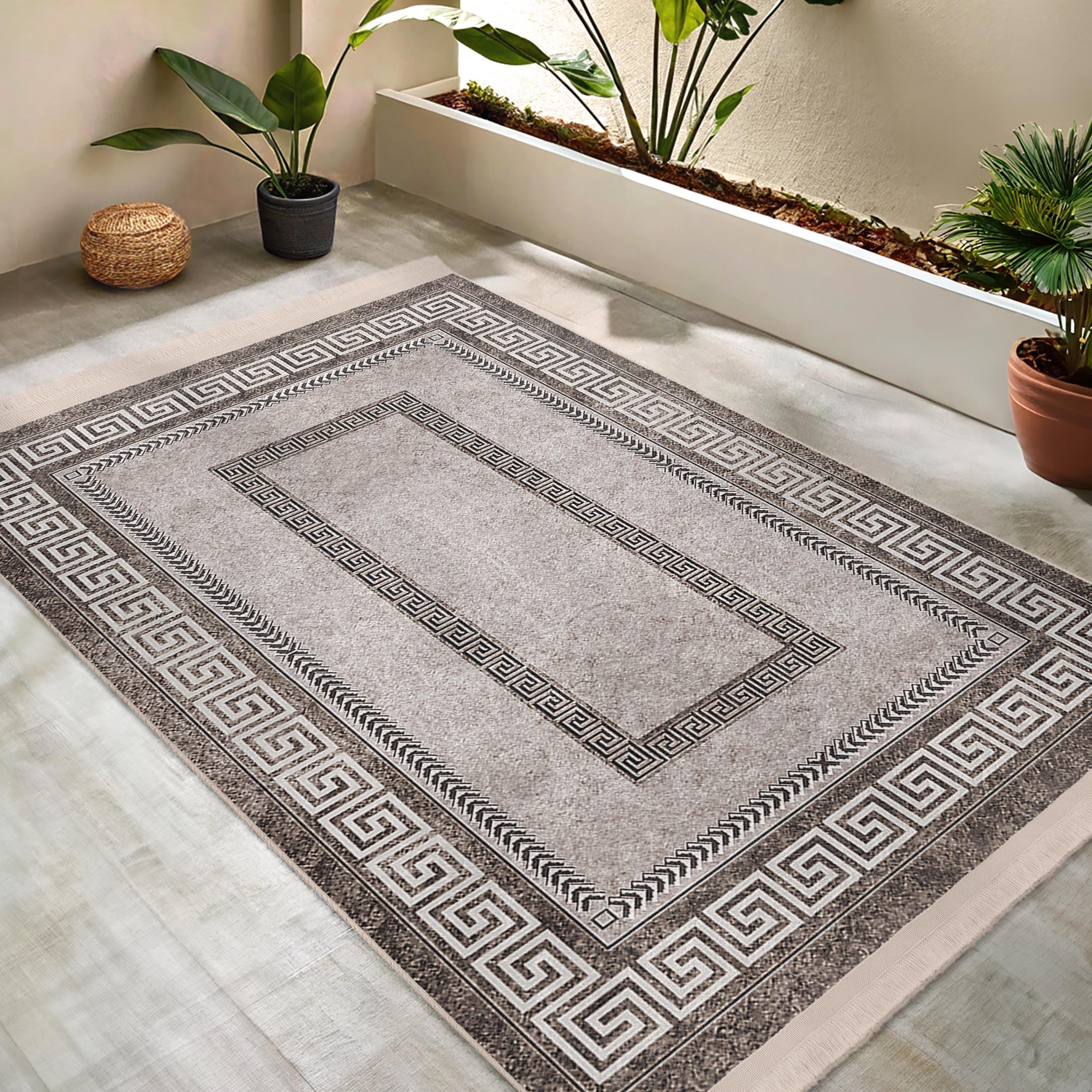 Rectangular Greek Key Area Rug - Greco-roman Border Pattern Mat ...