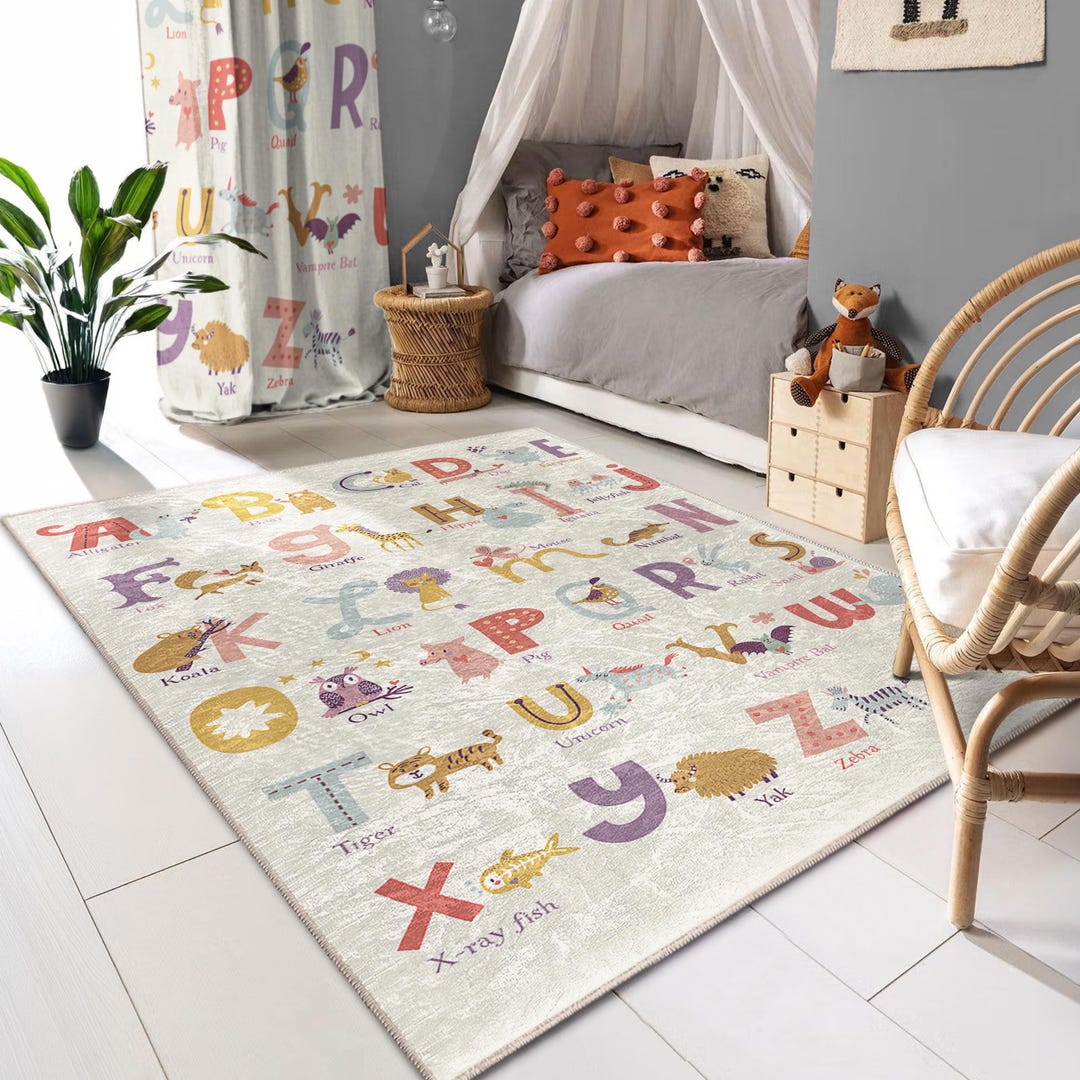Letters Alphabet Kids Room Rug -colorful Educational Carpet-playroom ...