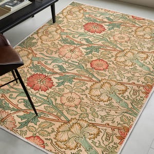 William Morris Artsy Scetch Area Rug-victorian Floral Area Rug-green ...