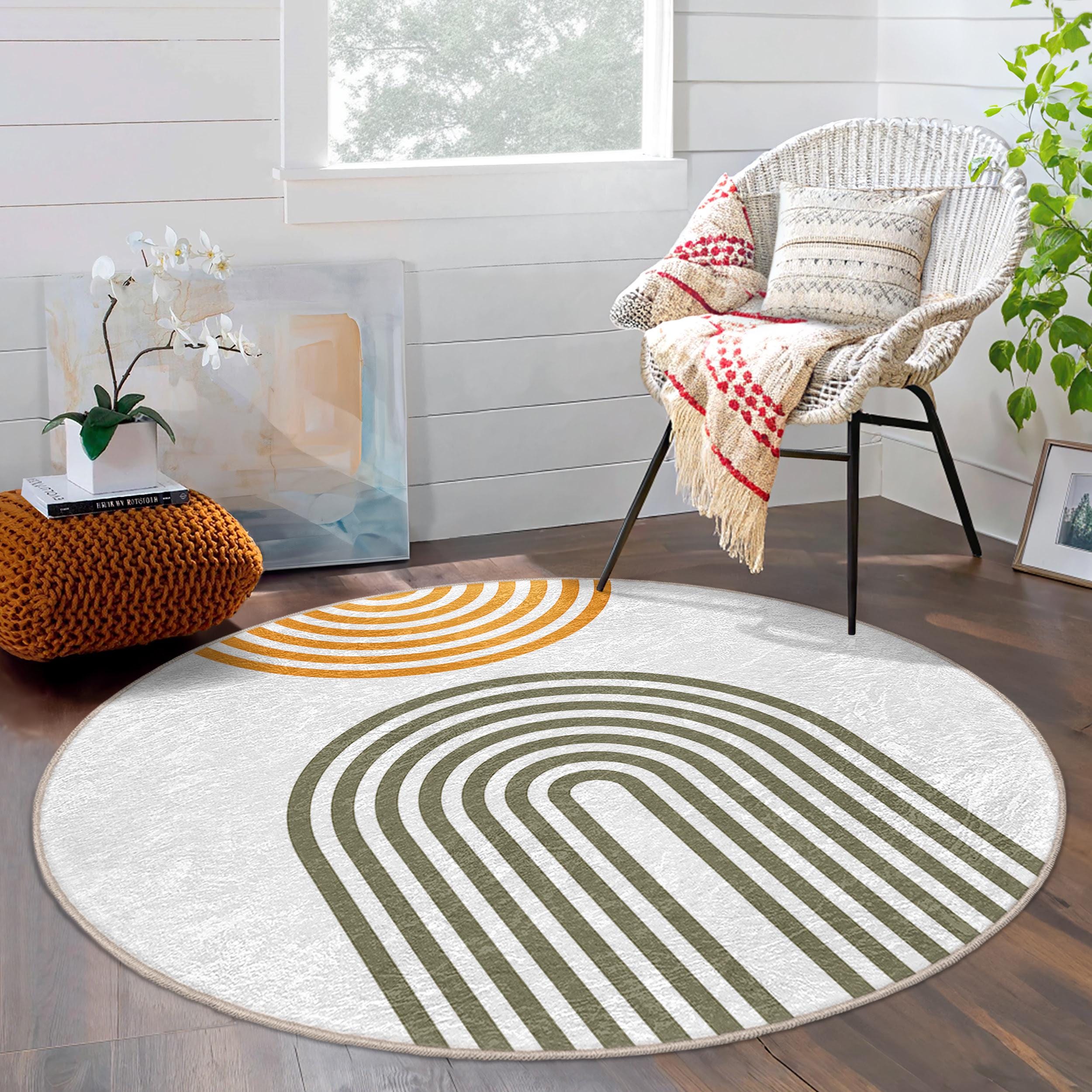 Geometric Arch Design Round Rug - Curved Line Pattern Circle Carpet ...