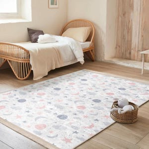 Himmlische Sterne Mond Kinderzimmer Teppich-Raum Wolken Konstellation Muster-weiß rosa Teppich-Kids Zimmer Teppich-Astral Träume Werfen Teppich-Kinderspiel Matte