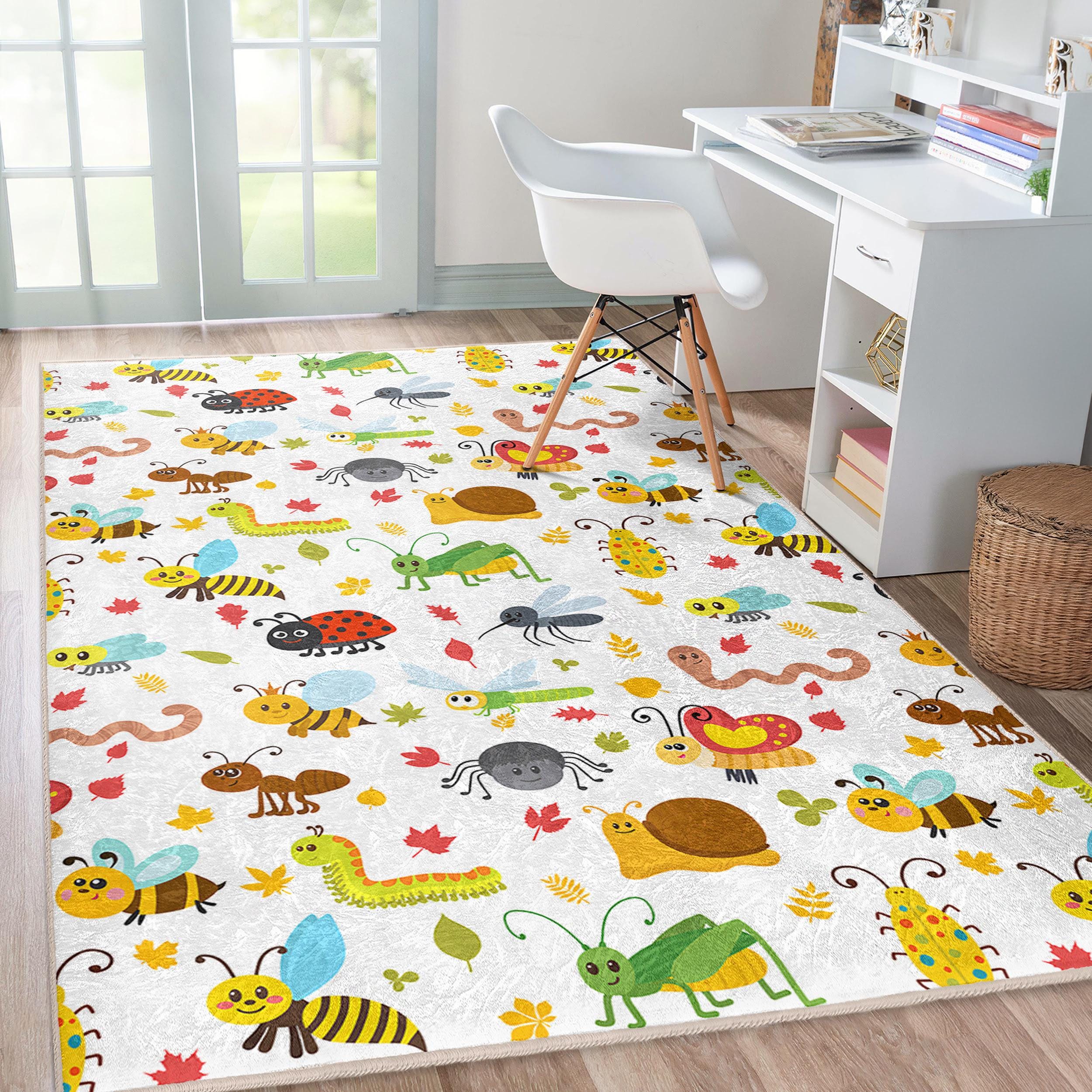 Colorful Bugs Kids Rug - Insect Playful Pattern Throw Rug - Bright ...