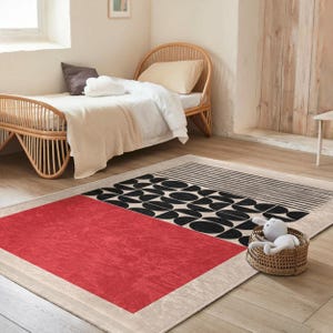 De Stijl Kontrast Teppich - Japanischer Rot-Schwarzer Geometrischer Retro Gestreifter Teppich -Moderner Mid Century Akzent Teppich-Teen Zimmer Moderner, mutiger Teppich