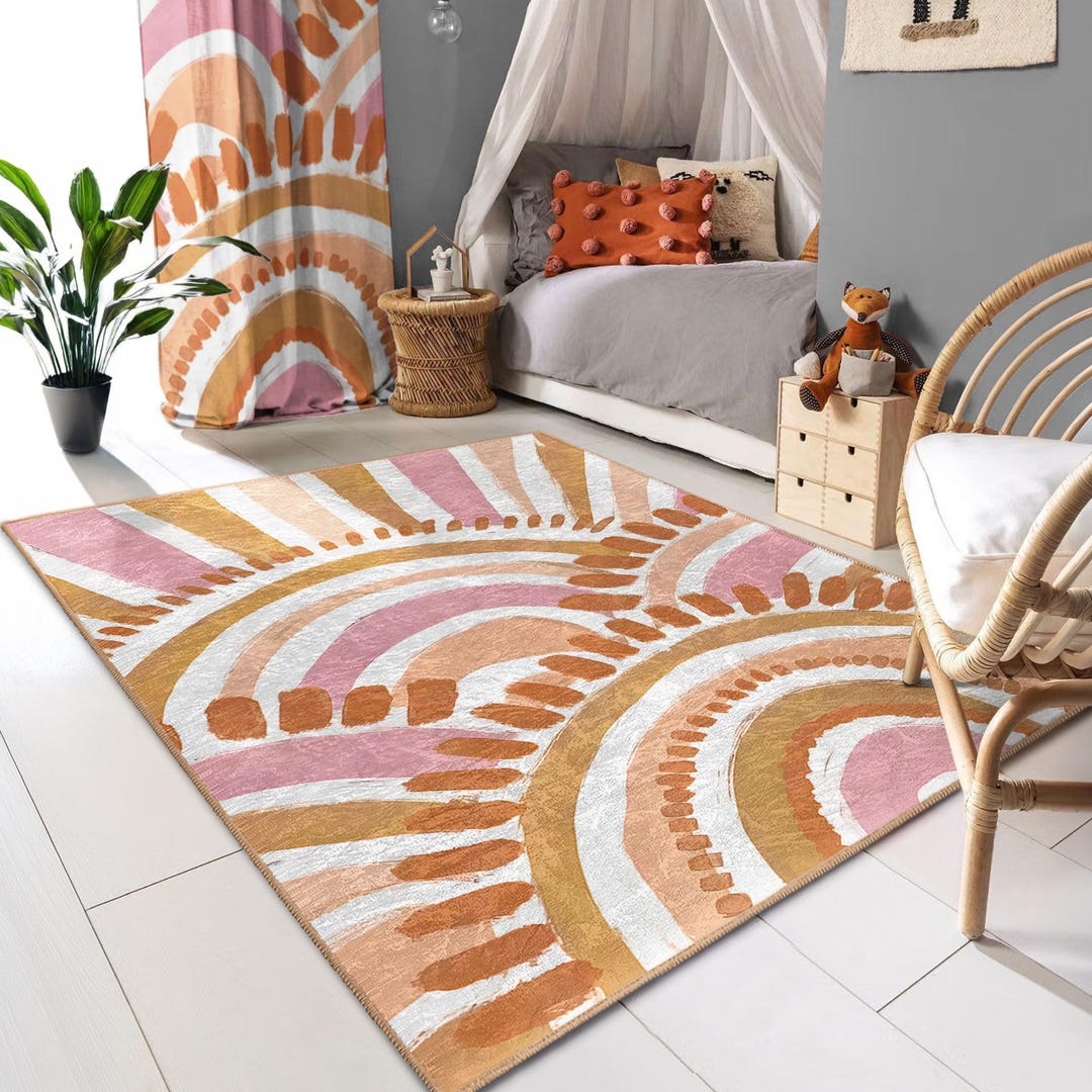 Pastel Patterned Rug Sunburst Pastel Patterned Rug - Boho Arch Design Carpet - Colorful Area ...