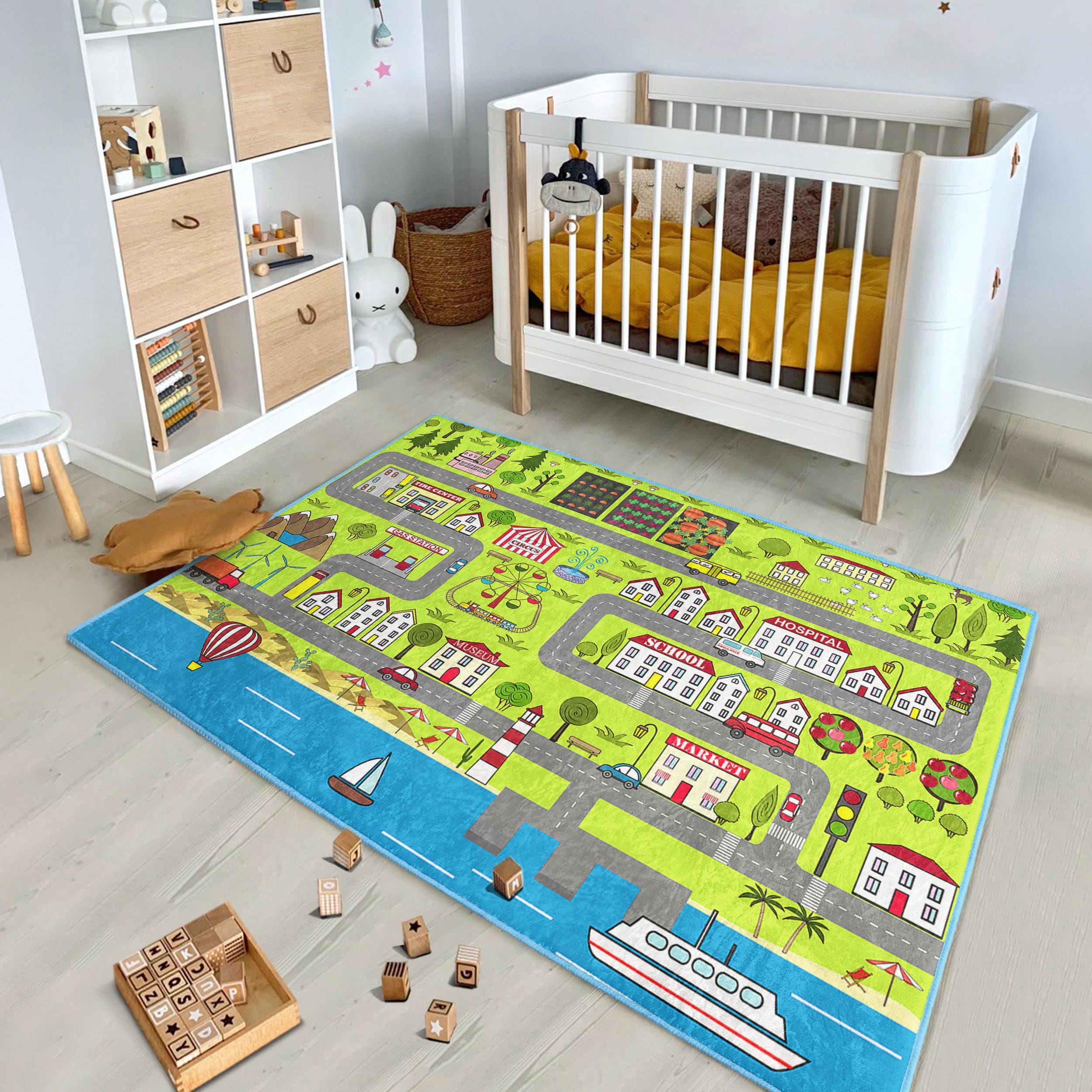 ラグ・カーペット Tokyo 2020 Pralympic Games 遊び心のある町の地図のラグ - 明るい漫画の道路マット - 子供用プレイ